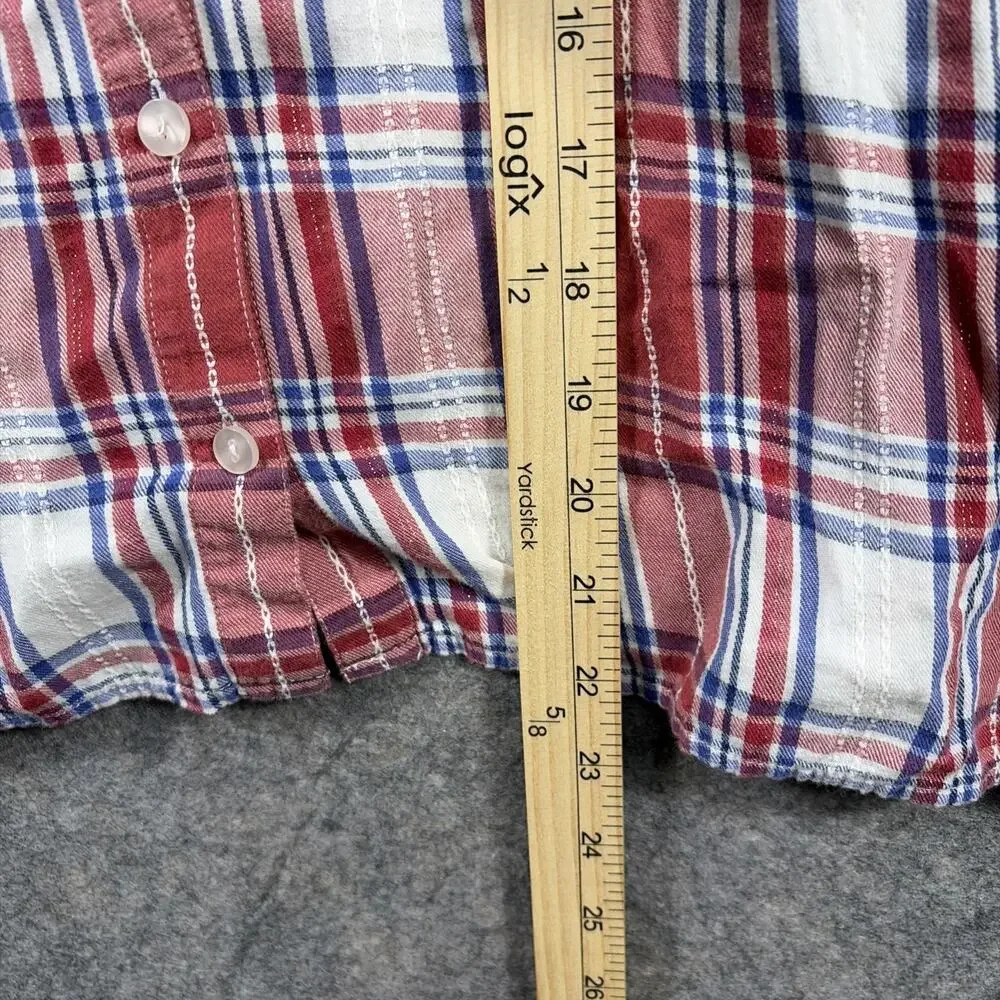 Alfred Dunner Women's Red Plaid 3/4 Sleeve Button Front‎ Top Floral Beading 18P